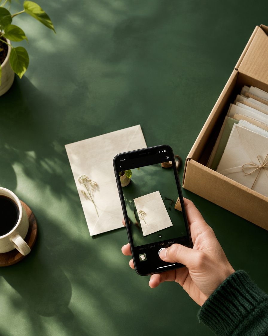 Ein Brief wird mit dem Handy fotografiert